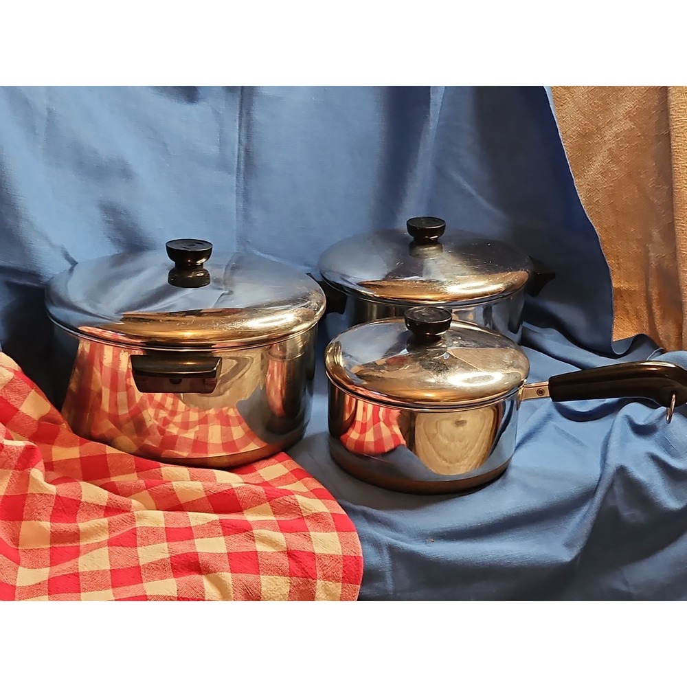 VTG Revere Ware Pot Set 1801 6pc Copper Bottom 6 Qt, 4-1/2 Qt, 2 Qt Revereware